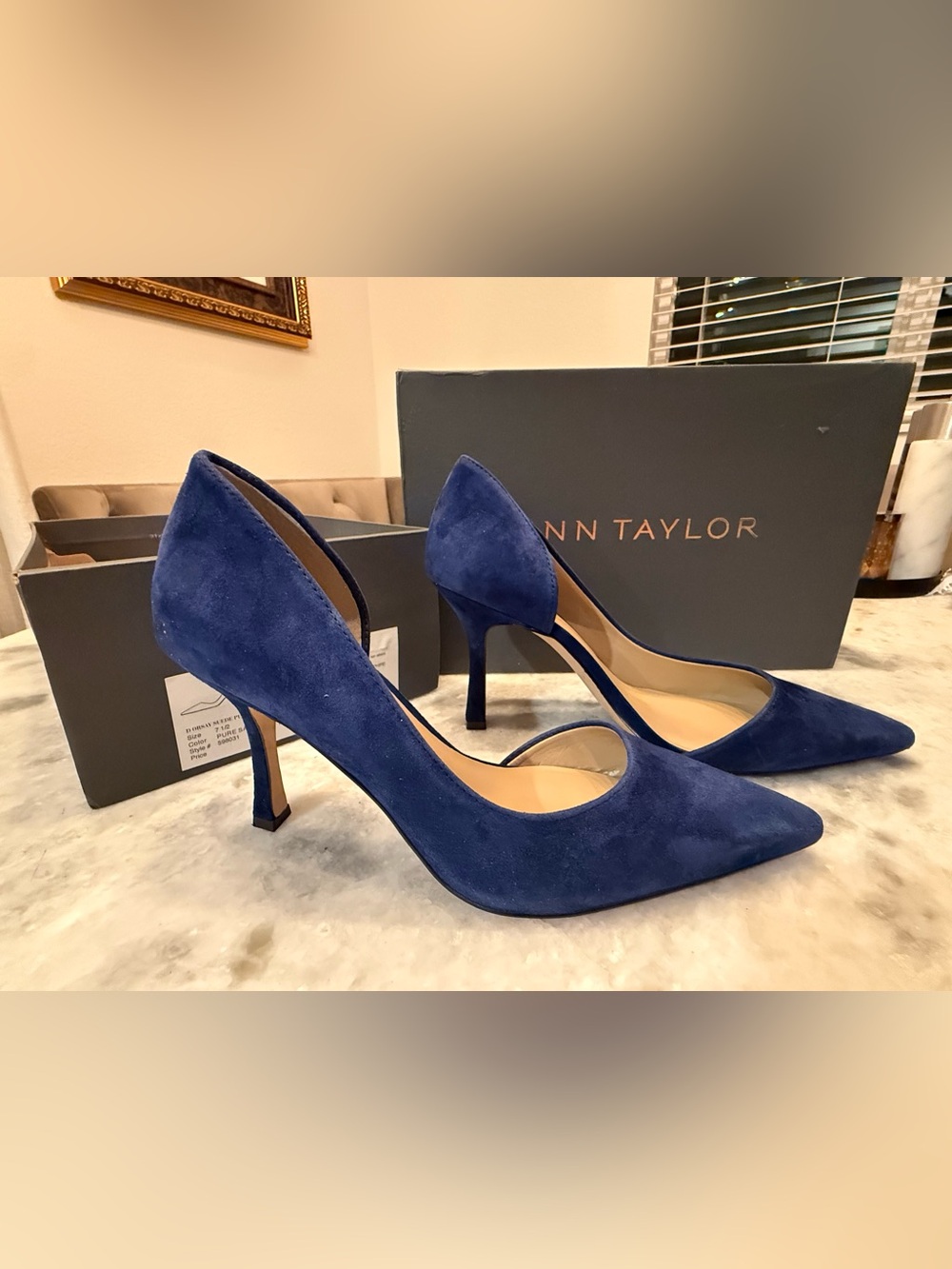 Ann Taylor Blue Suede Pointed-Toe D'Orsay Heels